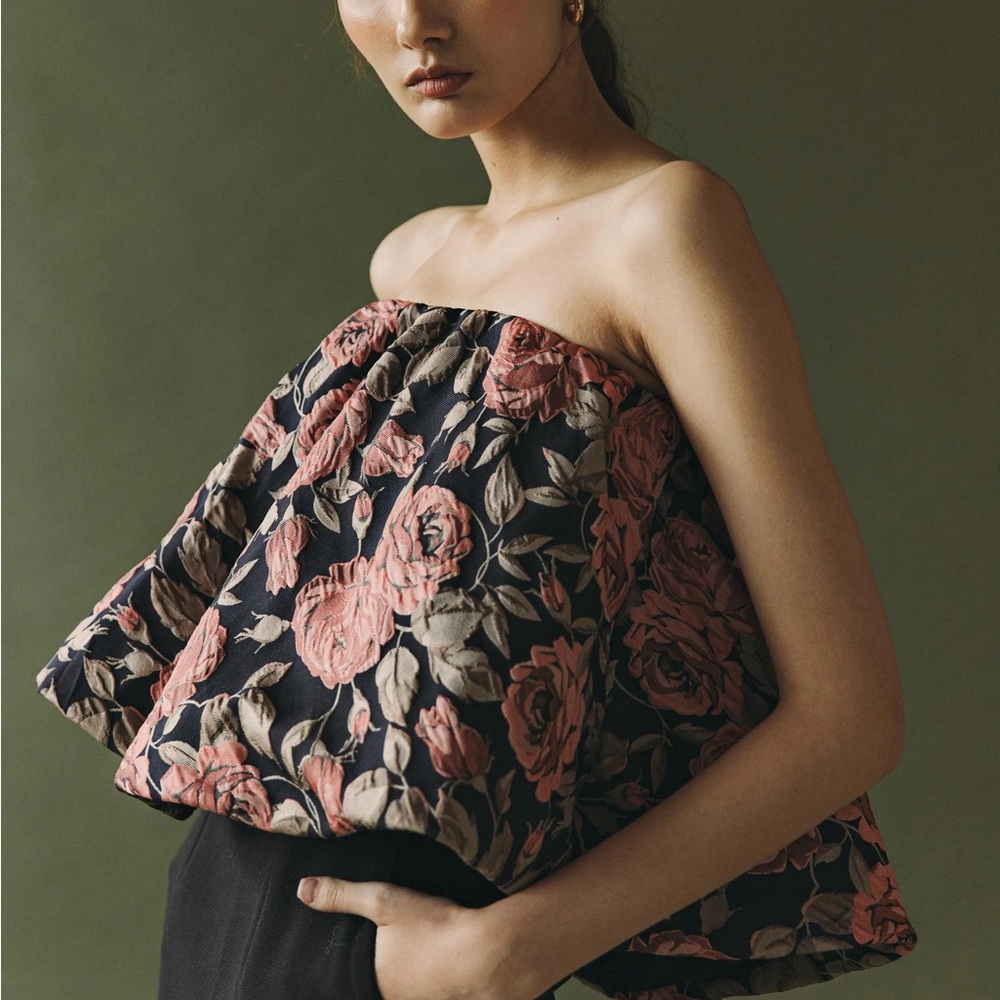 Vania Romoff Franca Top in Pink Floral Brocade, Size Small